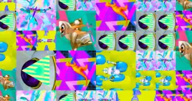 Looped 4k animation. 2d, 3d Crazy chaos mix of fashion objects and characters. Ideal creative modern clip for music background .