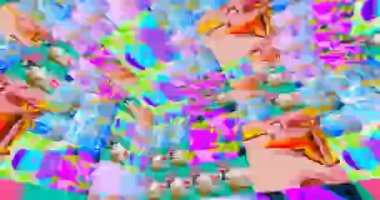 Looped 4k animation. 2d, 3d Crazy chaos mix of fashion objects and characters. Ideal creative modern clip for music background .