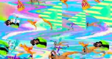 Looped 4k animation. 2d, 3d Crazy chaos mix of fashion objects and characters. Ideal creative modern clip for music background .