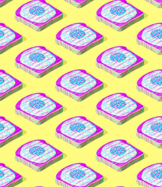 Seamless isometric 3d render pattern.  Minimal design.  Creative fried eggs. Candy shop, party, happy vegan concept.