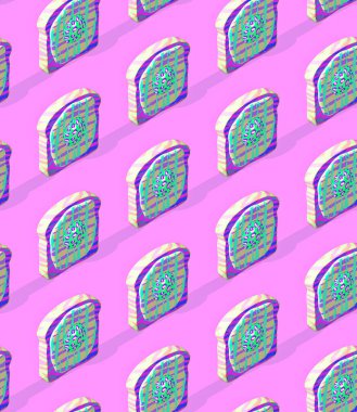 Seamless isometric 3d render pattern.  Minimal design.  Creative fried eggs. Candy shop, party, happy vegan concept.