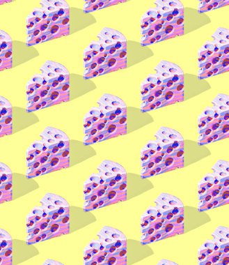 Seamless isometric 3d render pattern. Minimal design. Creative a piece of cheese. Food concept