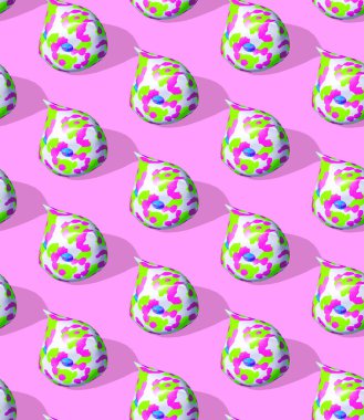 Seamless isometric 3d render pattern.  Minimal design. Cat creative head. Candy shop, birthday, party concept