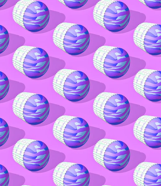 Seamless Isometric Render Pattern Minimal Design Sweet Purple Cake Candy — Stockfoto