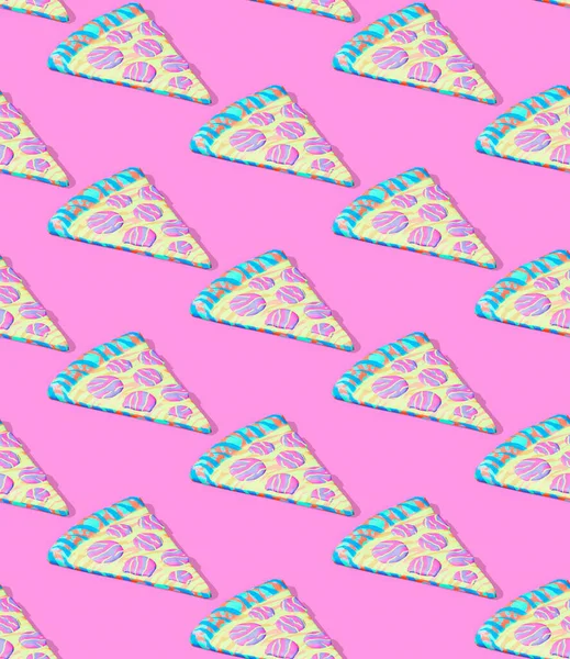 Seamless isometric 3d render pattern. Minimal design. Creative a piece of pizza. Food concept