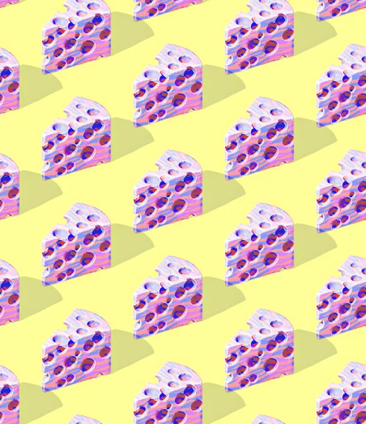 Seamless isometric 3d render pattern. Minimal design. Creative a piece of cheese. Food concept