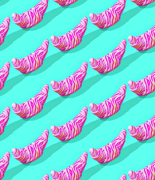 Seamless isometric 3d render pattern. Minimal design. Creative croissant. Sweet candy shop concept