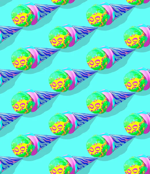 Seamless isometric 3d render pattern. Minimal design. Creative ice cream. Sweet candy shop, food concept