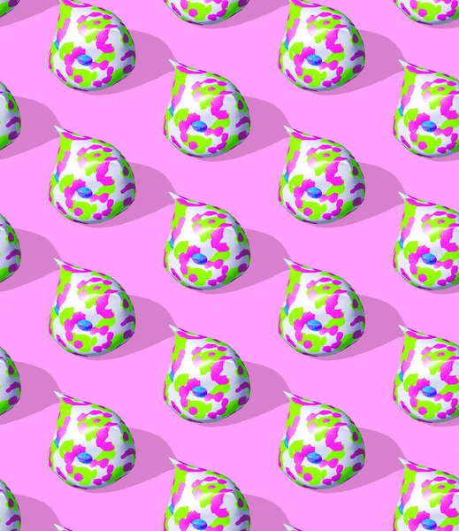 Seamless isometric 3d render pattern.  Minimal design. Cat creative head. Candy shop, birthday, party concept