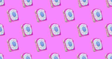 Seamless abstract 3d render pattern. Minimal design banner. Creative Fried eggs.  Food, junk food, party concept