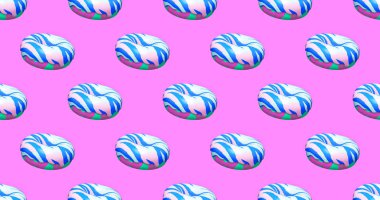 Seamless abstract 3d render pattern. Minimal design banner.Creative donuts background. Food, Candy shop concept