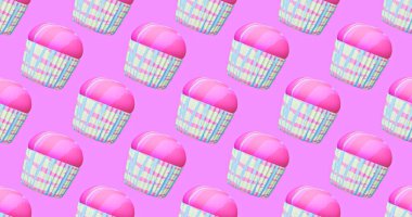 Seamless abstract 3d render pattern. Minimal design banner.Creative cake background. Candy shop, party concept