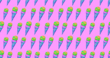 Seamless abstract 3d render pattern. Minimal design banner.Creative ice- cream background. Candy shop, sweet party concept