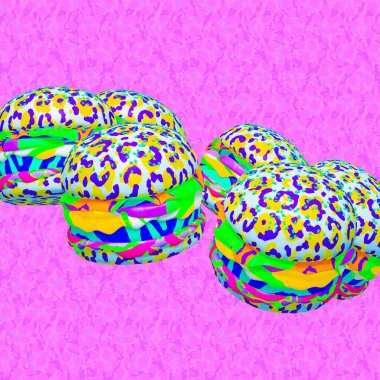 Minimalistic stylized collage art. 3d render creative burger design. Fast food, Junk food concept