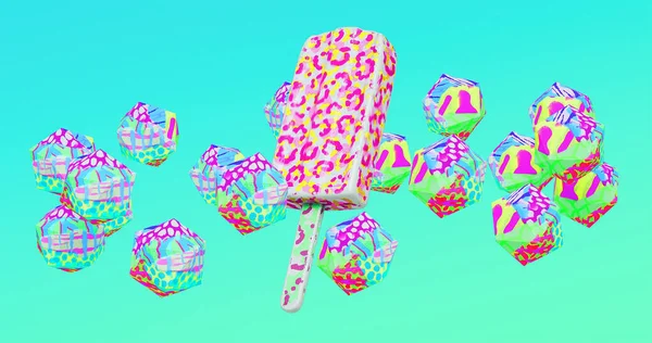 Minimalistic Stylized Collage Banner Art Render Creative Ice Cream Design — Foto de Stock