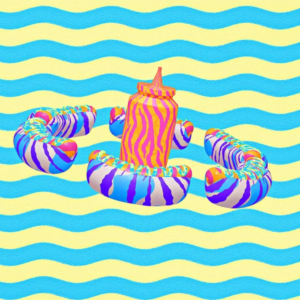 Minimalistic Stylized Collage Art Render Creative Hot Dog Design Fast — Stockfoto