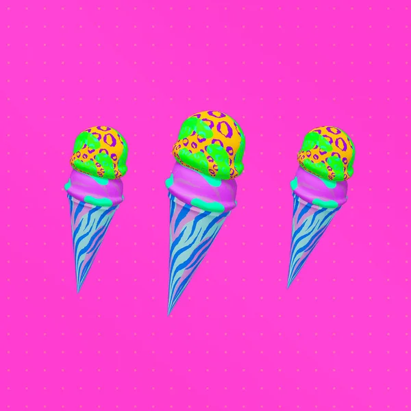 주의적 스타일의 콜라주 창의적 아이스크림 디자인이다 — 스톡 사진
