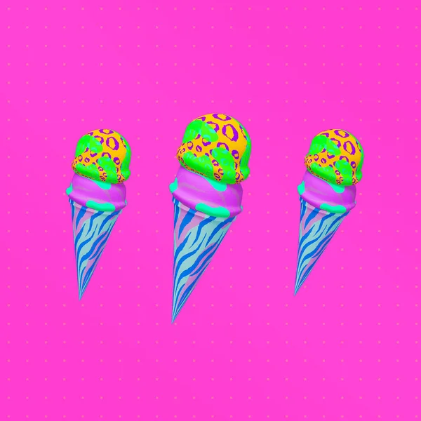 Minimalistic Stylized Collage Art Render Creative Ice Cream Design Party — Fotografia de Stock