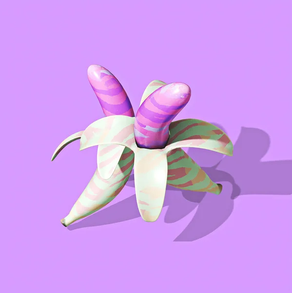 Minimalistic Stylized Collage Isometry Art Render Creative Banana Design Party — Stockfoto