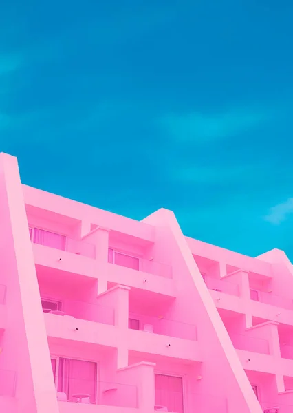 Minimalist Building Hotel Blue Sky Background Colorful Travel Vacation Concept —  Fotos de Stock