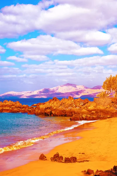 Beautiful Beach Landscape Wallpaper Lanzarote Canary Island Travel Vacation Concept — стоковое фото