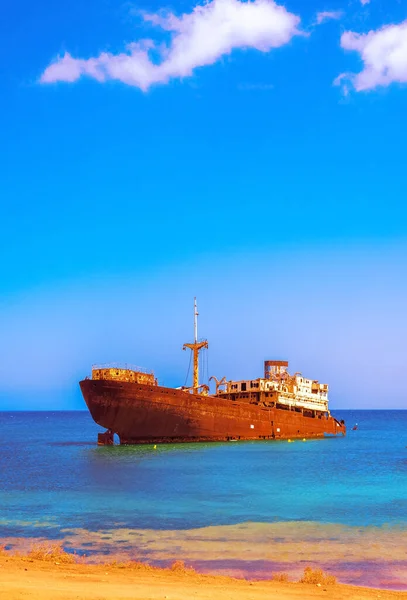 Stary Zatopiony Statek Oceanie Atlantyckim Wibracje Podróży Wyspa Kanaryjska — Zdjęcie stockowe