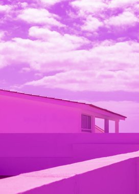 Minimalist mimari stil alanı. Renkli kombinasyon. Pembe ve mor. Geometri ve detaylar