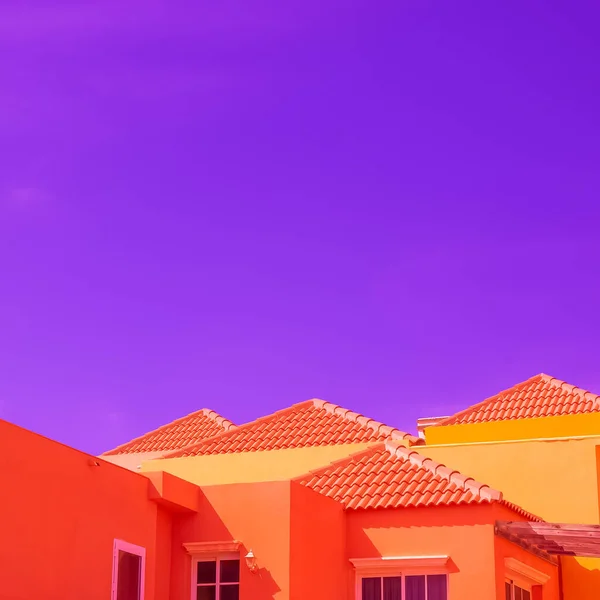 Minimalistyczna Architektura Stylowa Przestrzeń Modne Połączenie Kolorów Pomarańczowy Fioletowy Geometria — Zdjęcie stockowe