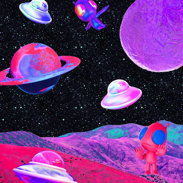 Samtida Minimal Collagekonst Blandning Bilder Och Textur Kreativ Kosmisk Surrealistisk — Stockfoto