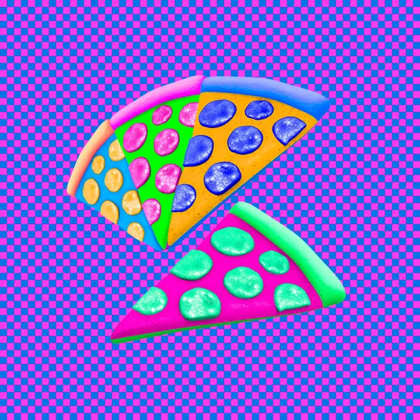 Minimalistic Stylized Collage Art Creative Pizza Design Fast Food Junk — Stock Photo, Image