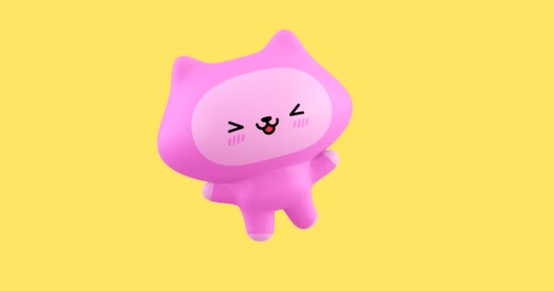 Divertente Looped Cartone Animato Kawaii Gatto Personaggio Carina Animazione Emozioni — Video Stock