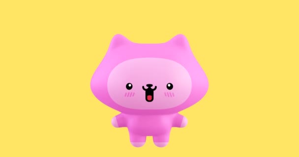 Lustige Kawaii Katzenfigur Aus Dem Zeichentrickfilm Looped Nette Emotionen Animieren — Stockvideo