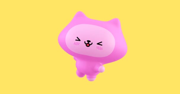 Funny Looped Cartoon Kawaii Cat Character Roztomilá Animace Emocí Video — Stock video