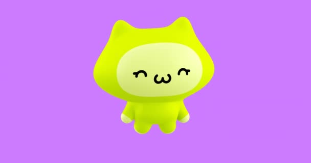 Engraçado Looped Desenho Animado Personagem Gato Kawaii Animação Emoções Fofas — Vídeo de Stock