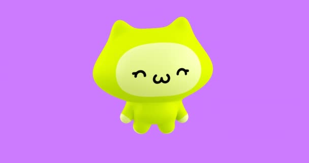 Divertente Looped Cartone Animato Kawaii Gatto Personaggio Carina Animazione Emozioni — Video Stock