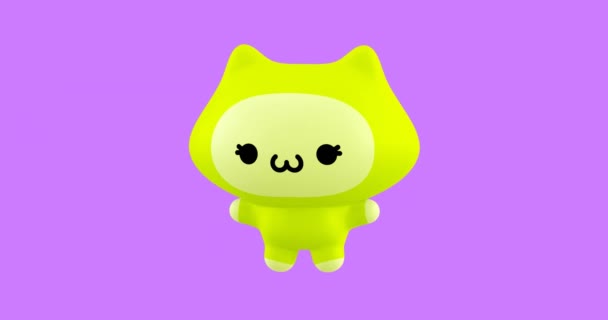 Funny Looped Cartoon Kawaii Cat Character Roztomilá Animace Emocí Video — Stock video