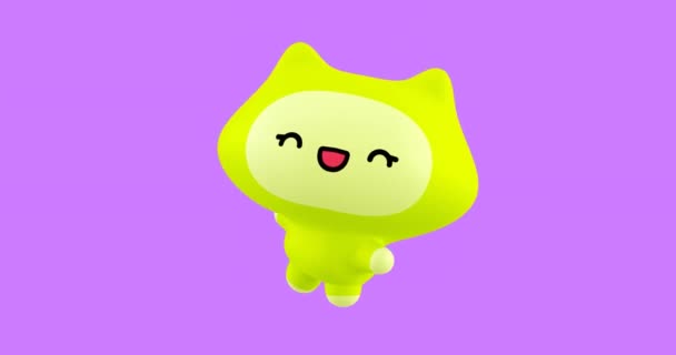 Funny Looped Cartoon Kawaii Cat Character Roztomilá Animace Emocí Video — Stock video