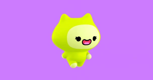 Funny Looped Cartoon Kawaii Cat Character Cute Emotions Animation Video — Stock Video