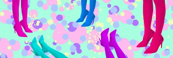 現代のデジタルコラージュアート カラフルなバナー スタイリッシュな空間での女性の足 — ストック写真