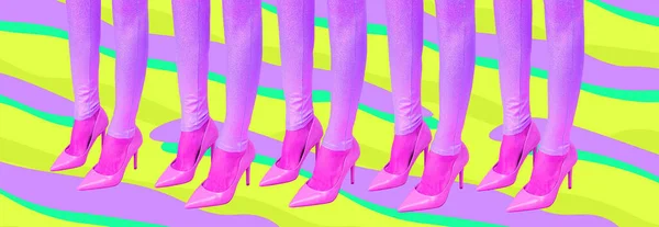 現代のデジタルコラージュアート カラフルなミニマリストバナー スタイリッシュな空間で女性の足 コミュニティ フェミニズムの概念 — ストック写真