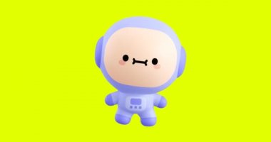 Komik bir çizgi film kawaii astronot karakteri. Sevimli duygular ve hareketli animasyon. 4k video