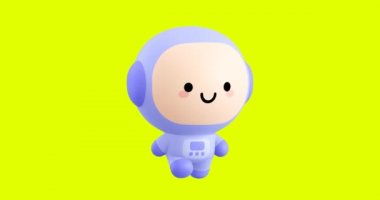 Komik bir çizgi film kawaii astronot karakteri. Sevimli duygular ve hareketli animasyon. 4k video
