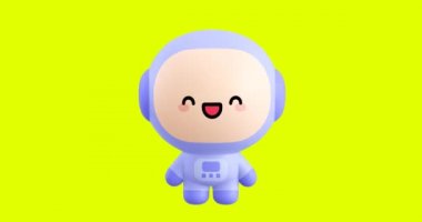Komik bir çizgi film kawaii astronot karakteri. Sevimli duygular ve hareketli animasyon. 4k video