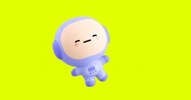Komik bir çizgi film kawaii astronot karakteri. Sevimli duygular ve hareketli animasyon. 4k video
