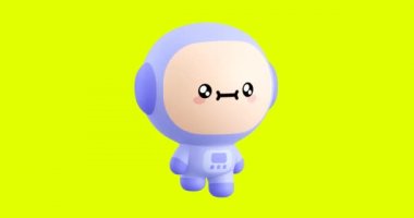 Komik bir çizgi film kawaii astronot karakteri. Sevimli duygular ve hareketli animasyon. 4k video