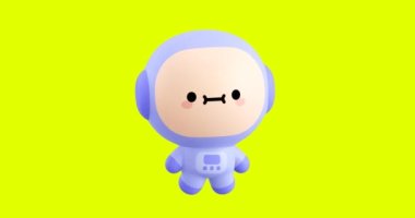Komik bir çizgi film kawaii astronot karakteri. Sevimli duygular ve hareketli animasyon. 4k video