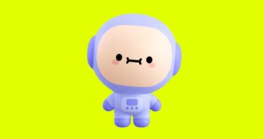 Komik bir çizgi film kawaii astronot karakteri. Sevimli duygular ve hareketli animasyon. 4k video