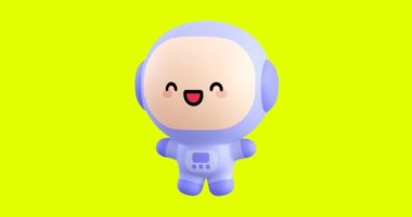 Komik bir çizgi film kawaii astronot karakteri. Sevimli duygular ve hareketli animasyon. 4k video