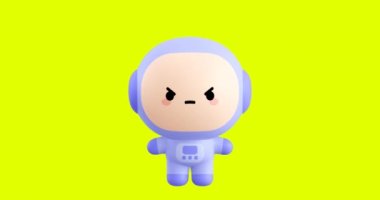 Komik bir çizgi film kawaii astronot karakteri. Sevimli duygular ve hareketli animasyon. 4k video