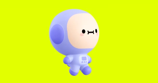 Funny Looped Personaje Dibujos Animados Astronauta Kawaii Emociones Lindas Movimiento — Vídeo de stock